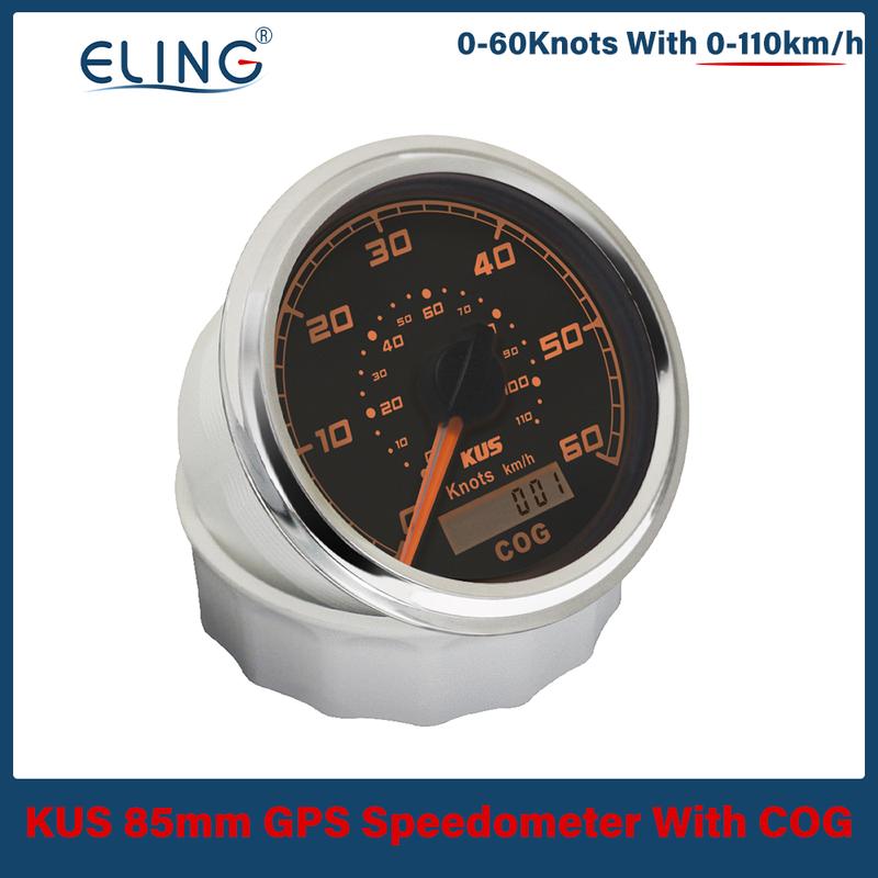 KUS New 85mm 3 3/8" Waterproof Marine Boat Vessels GPS Speedometer 30 knots 60 knots with Red Yellow Backlight