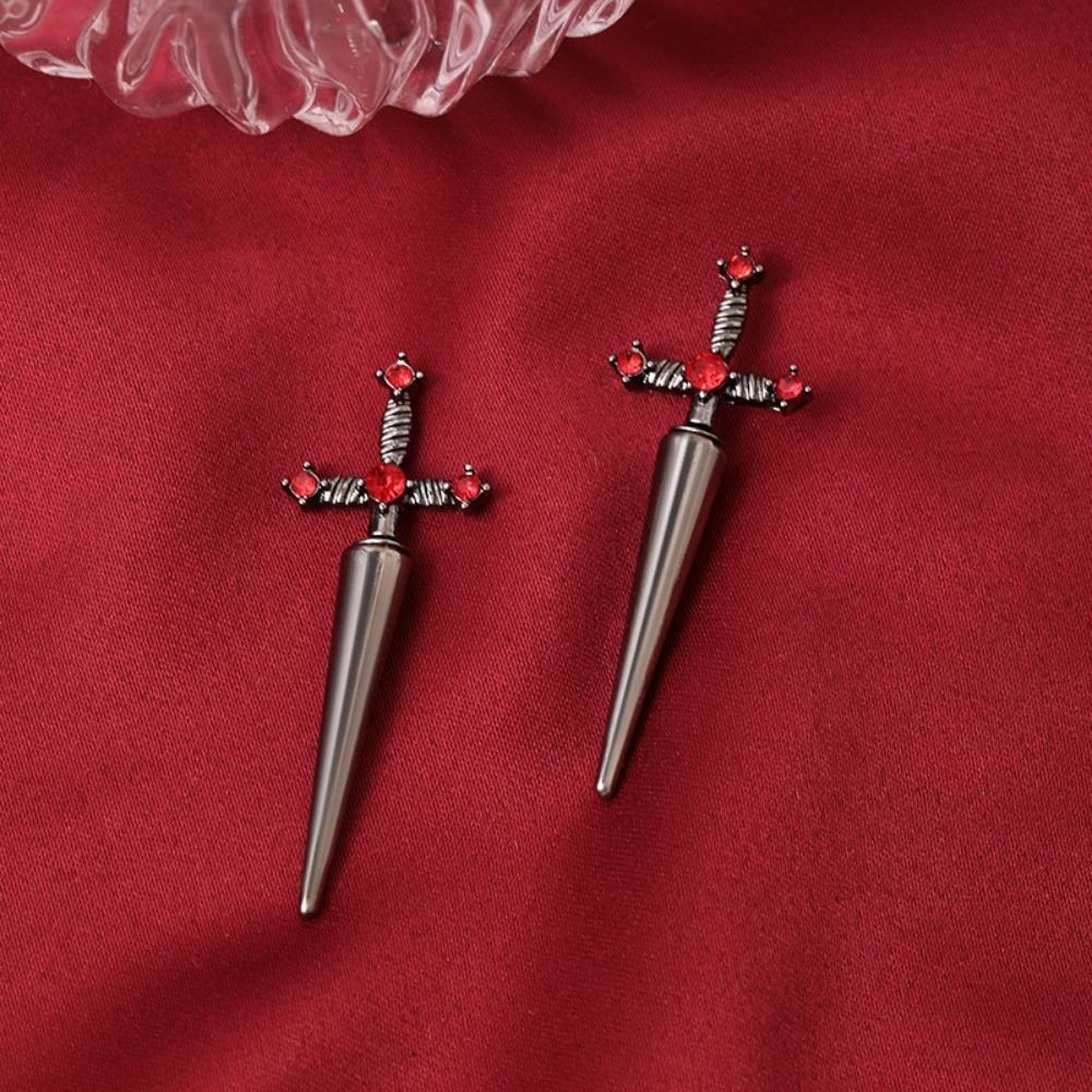Kinitial Sword Earrings Vintage Cool Punk Crystal Ear Jacket Goth Dagger Gothic Earrings Jewelry Gift For Men Rock Anniversary