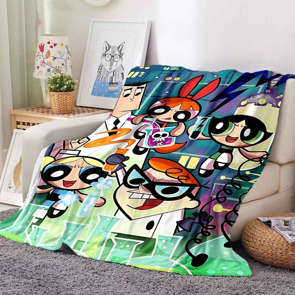 1pc Powerpuff Girls Science Lab Cozy Print Blanket Lightweight Warm Flannel Throw Blanket For Sofa, Bed, Living Room