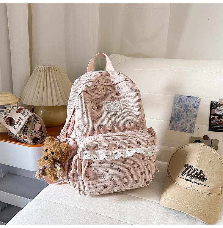 Schoolbag Korean Ins Style Backpack for Girls Junior High School Students, White High-value 1011 New Bow Campus Schoolbag for Women