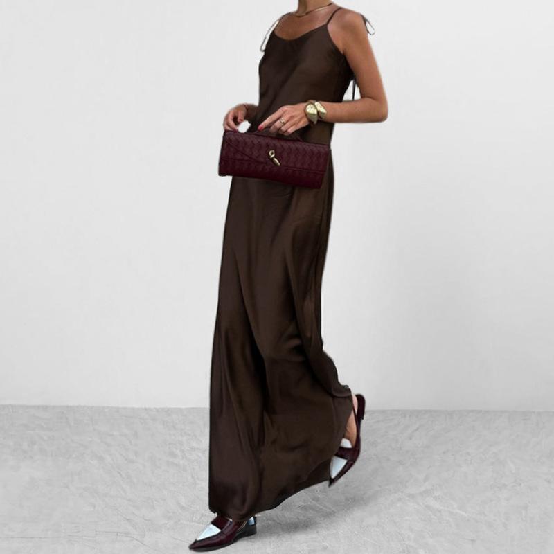 

Сексуальное горячее платье модного дизайна из атласа с драпировкой, шнуровкой, открытыми плечами, без рукавов, с высокой талией, на подтяжках для женщин 3XL коричневый