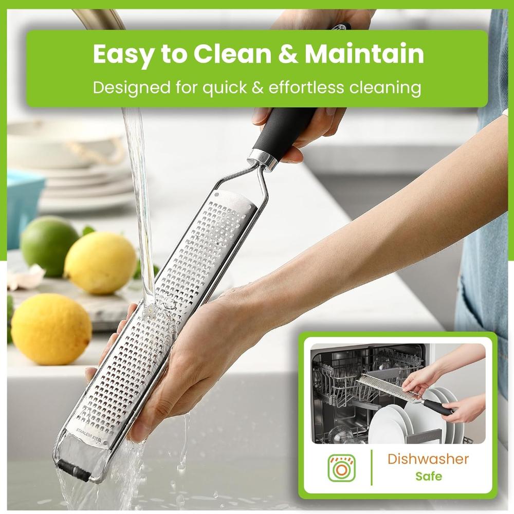 Stainless Steel Lemon Zester Grater with Handle - Garlic, Cheese, Parmesan, Nutmeg, Lime, Ginger Grater - Heavy Duty Kitchen Tool