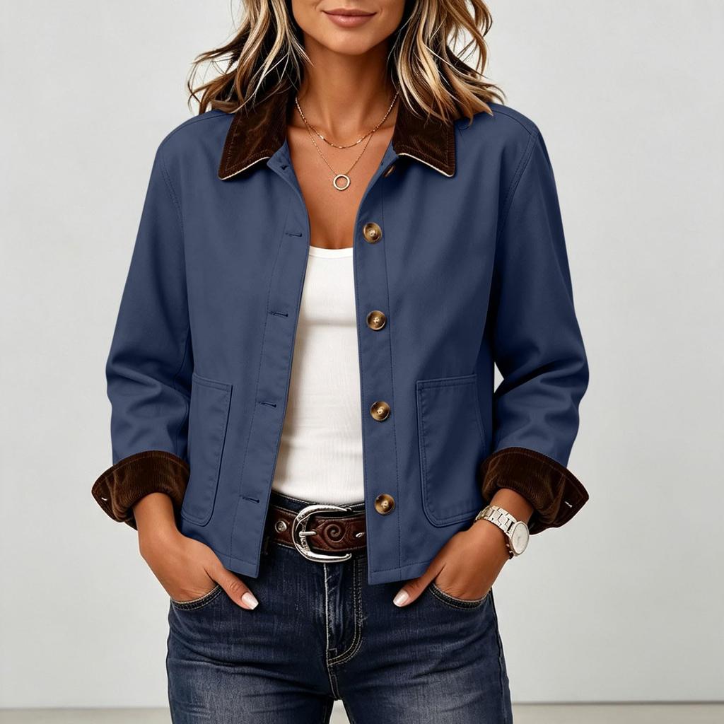 Damen Mode Lässig Lockere Passform Langarm Kurze Jacke Mantel Oberbekleidung für den täglichen Gebrauch