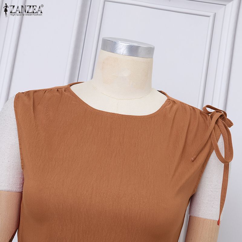ZANZEA Women Elegant Casual Round Neck Solid Color Sleeveless Dress