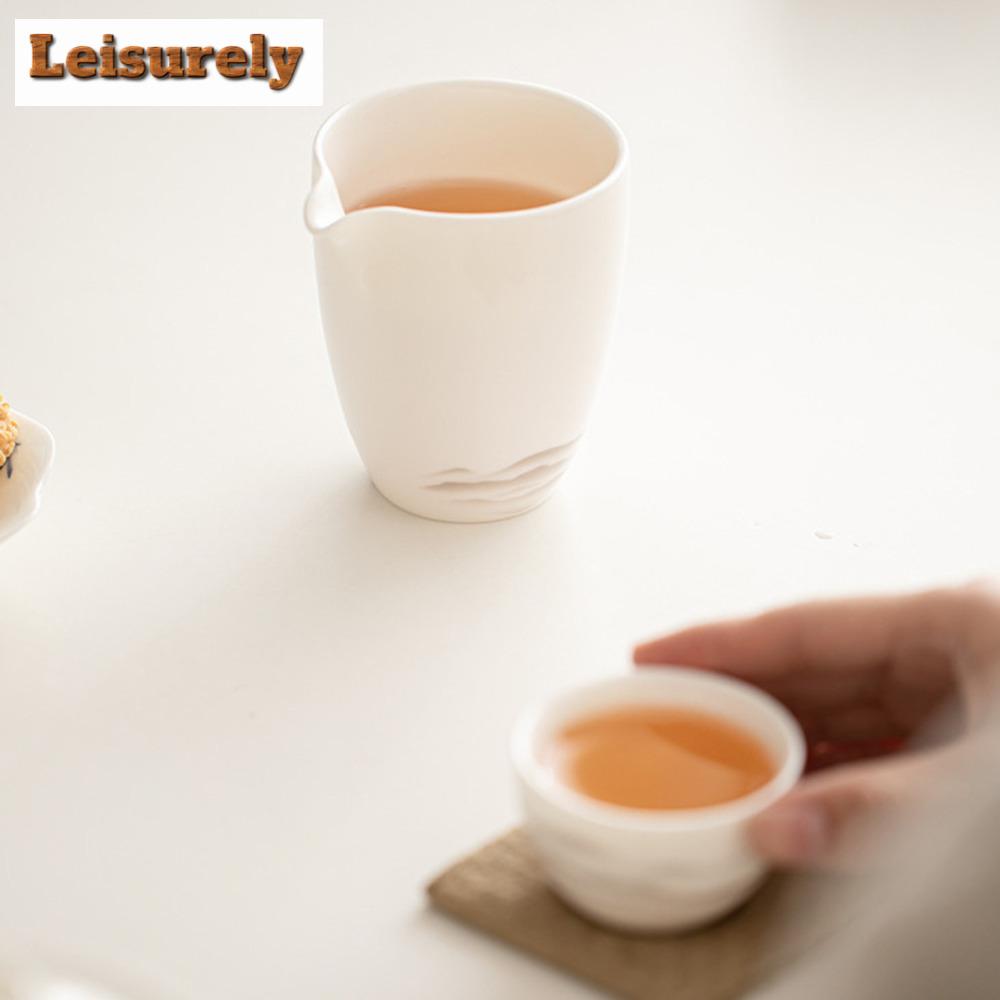 Elegant Sheep Fat Jade White Porcelain Tea Pitcher Luxury Ink Mountains Cha Hai Coffee Justice Cup Chinese Side Handle Tea Set