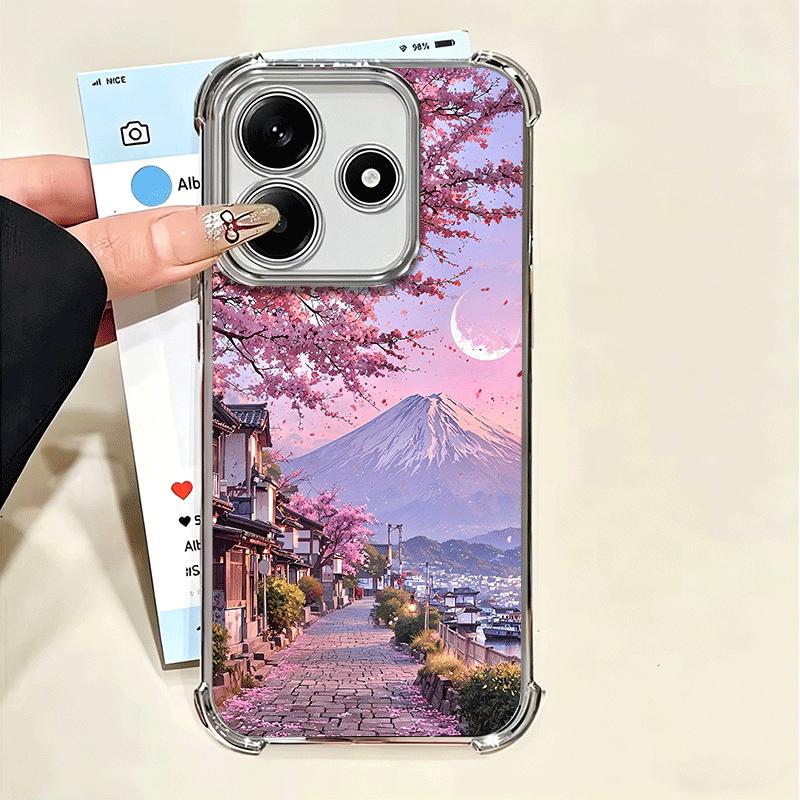 Japanese Pink Cherry Mount Fuji Soft Phone Case For Xiaomi Poco X7 X8 Pro Max X6 X5 X3 F8 Ultra F7 M8 M7 M5S Redmi 15C 15A 15 14