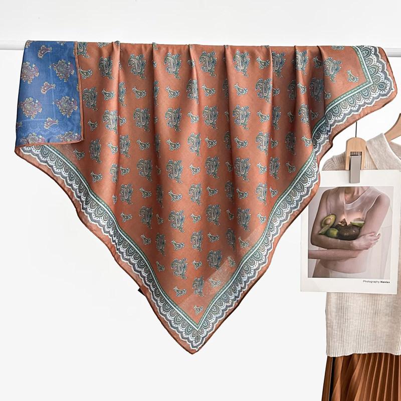 91 Retro Double-sided Velvet Large Square Scarf Women's New Spring and Autumn Foreign Style Fashion Cashew Flower Silk Scarf Neck Scarf Shawl