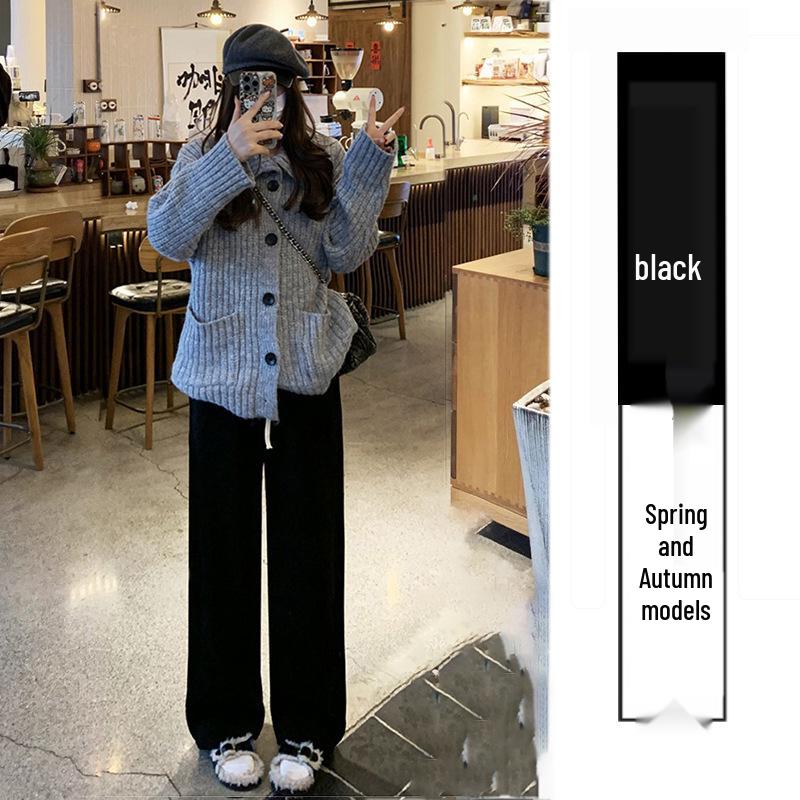 Women's Lambswool Wide-Leg Corduroy Pants, Winter 2025 New Style, Plus Velvet, Thickened, Warm, Casual Cotton Pants