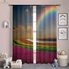 Watercolor Rainbow Stripe Printed Curtains, Polyester Fiber, Bedroom, Living Room, Study Room, Decorative, 2 Pieces