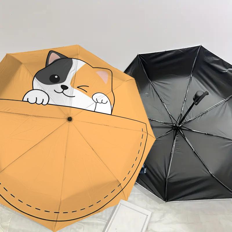 Pocketful of Joy: Cute Cat Pocket Print Umbrella Auto Open/Closed, Outdoor Protection, Lightweight & Durable Travel Accessory 106