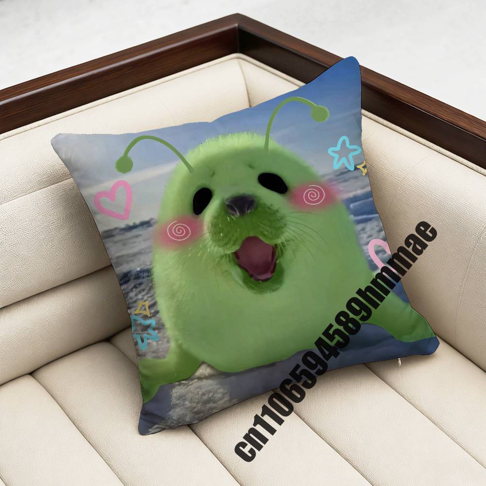 For Throw Pillow Case Sham 45X45Cm 35X35Cm Square Bedroom Seals Fruit Cute Seal Sea Meme Pillowcase Cushion Cover