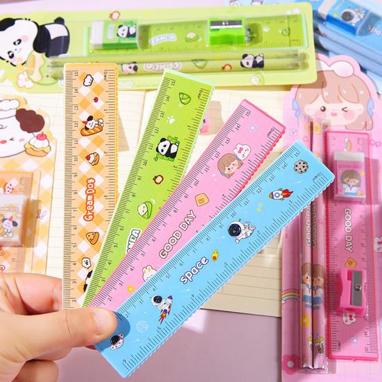 Student Stationery Set Smooth Writing Pencil Eraser Ruler Sharpener Cute Cartoon Complete School Supplies Classroom Back To School Gifts
