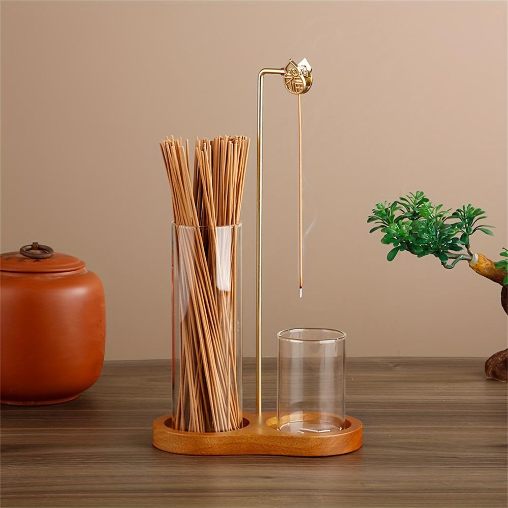 1Pc Solid Wood Figure-Eight Incense Burner, Inverted, With Embossed Gourd Incense Holder, Glass Incense Tube, Rubber Wood Sandalwood Incense Burner Aromatherapy burner