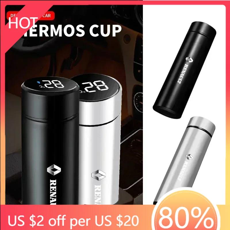 For Renault 2026 New Hub Caps 500ML Intelligent Thermos Bottle Digita Temperature Display Car Insulated Cup For Renault Clio Lag nero