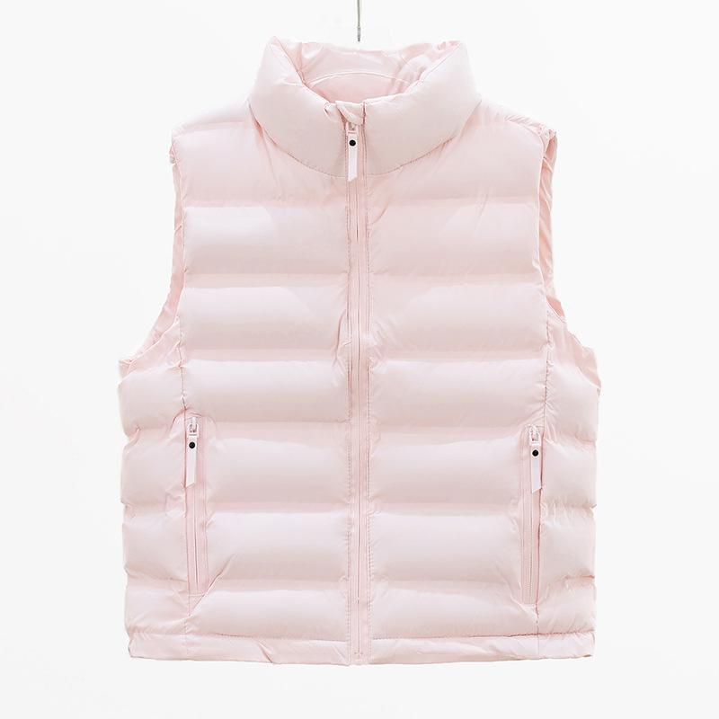 Women'S Autumn And Winter New Stand-Up Collar Short Pocket Zipper Light And Slim Vest