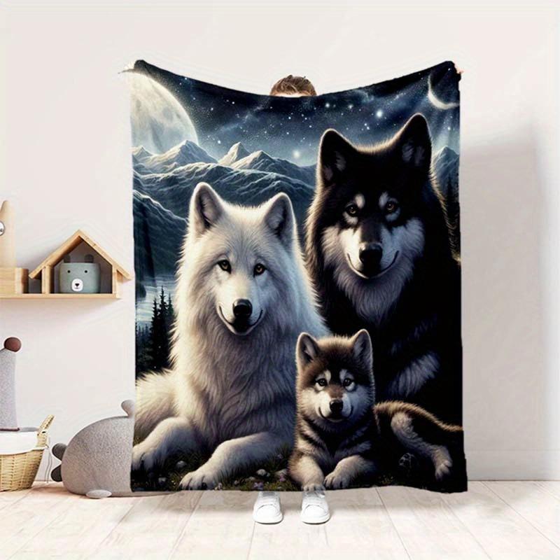 Wolf Familienmuster Weich Bequem Warm Mehrzweck Vier Jahreszeiten Bettwäsche Büro Outdoor Camping Reise Geschenk Decke