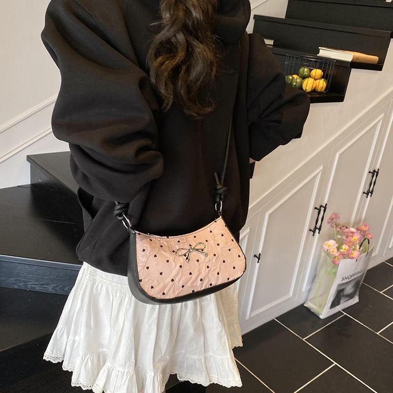 Premium Light Luxury Shoulder Bag Summer New Pink Cute Bow Small Square Bag Versatile Crescent Armpit Bag Women