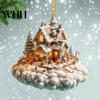 Holiday House Hanging Decor Christmas Pendant Acrylic 2D Flat Ornament Mini Snow-covered Cabin Cartoon Decoration for Tree Mantel Car Charming