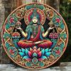 Póster de Metal Lakshmi 8x8 Pulgadas Redondo Dorado Decoración de Pared Meditación