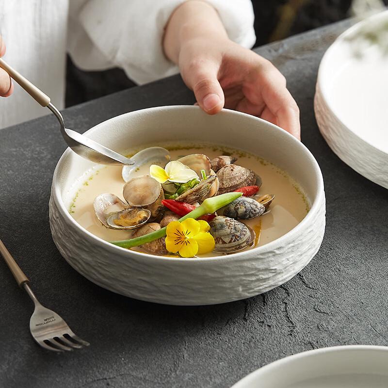 Japanese Style Stone Grain Deep Dinner Plate