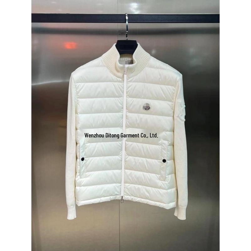 Europäische Herren Slim Fit Gestrickte Patchwork Daunenjacke - Weiße Entendaune, Warmer Stehkragen, Modische Freizeitkleidung