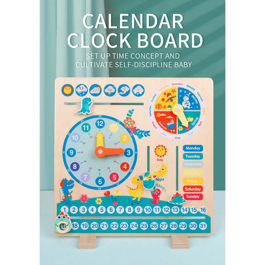Kinder Dinosaurier Holz Kalender Uhr Lernspielzeug Montessori Pädagogisches Lernen Zeit Wetter Woche Kognitives Gemeinde Spielzeug