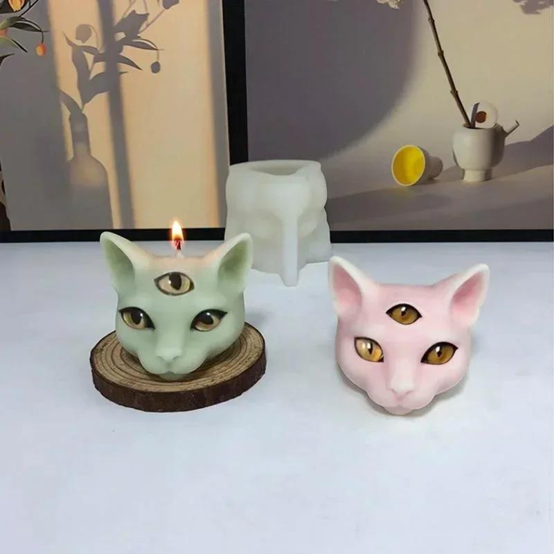 2023 Augen Katze Kopf Kerze Silikonform 3D Katze Duftkerze Seife Gips Ornamente Herstellungsform Party Party Kerze Geschenkform