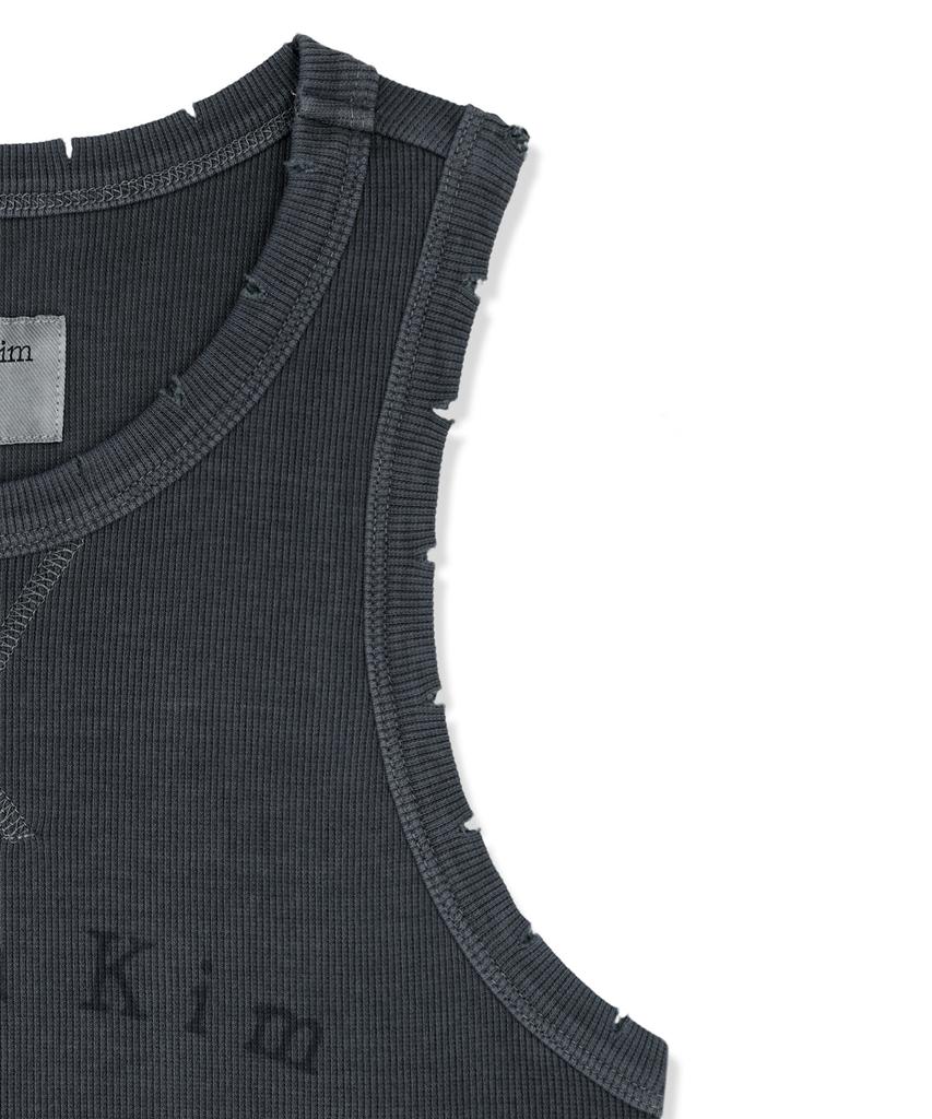 Mattengkim Distressed Sleeveless Logo Top In Charcoal