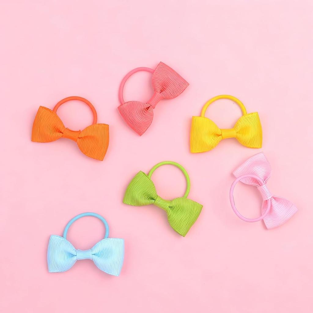 20 Pcs Hair Bows 2 Inch Elastic Rubber Hair Bands Pigtail Ponytail Holders School Hair Accessories for Toddlers Kids Children
