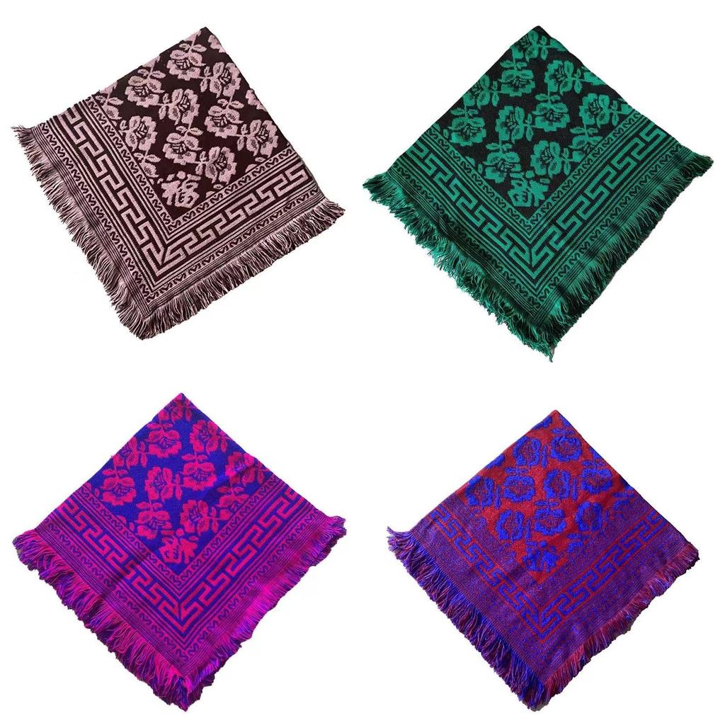 Ethnisch Stil Damen Quadratisches Tuch Mit Blumenmuster Warmes Winteraccessoire Für Damen Mittleren Alters