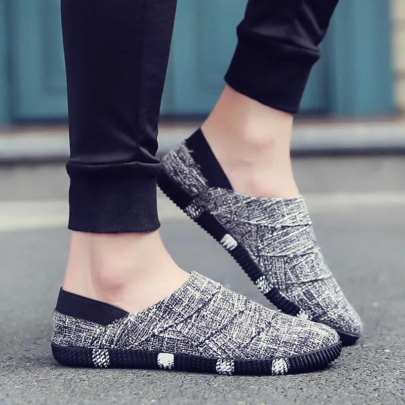 Men's Korean Style Trendy Casual Shoes with One Foot Spring and Summer Linen Canvas Shoes Flat Bottomed Lazy Black Walking Shoes