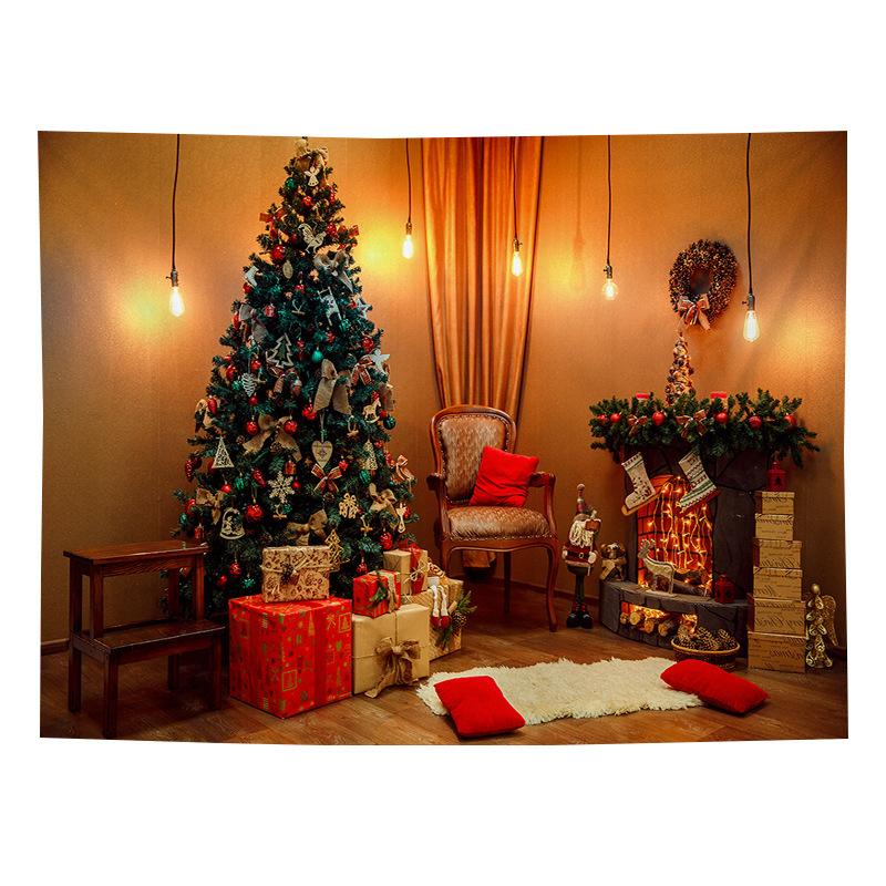 Christmas Tree Tapestry Christmas Gift Fireplace Snowflakes Santa Claus Winter Farmhouse Decoration Kitchen Wall Blanket
