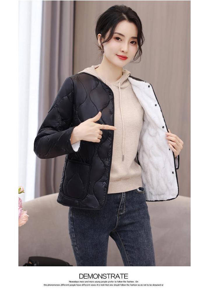 Women's Slim Fit Velvet Lined Cotton Jacket - Warm, Lightweight Inner Layer for Autumn and Winter