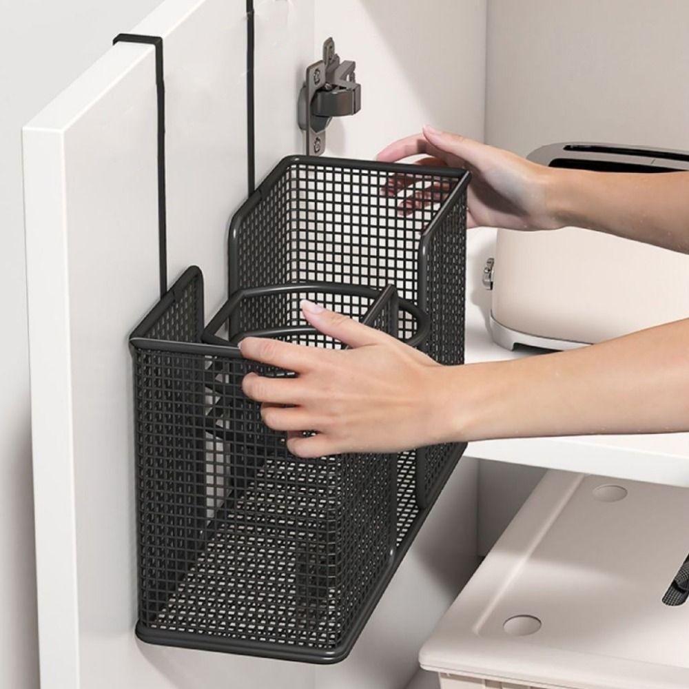 No-Drill Hair Dryer Storage Rack Wall Mounted Plastic Wrap Holder Kitchen