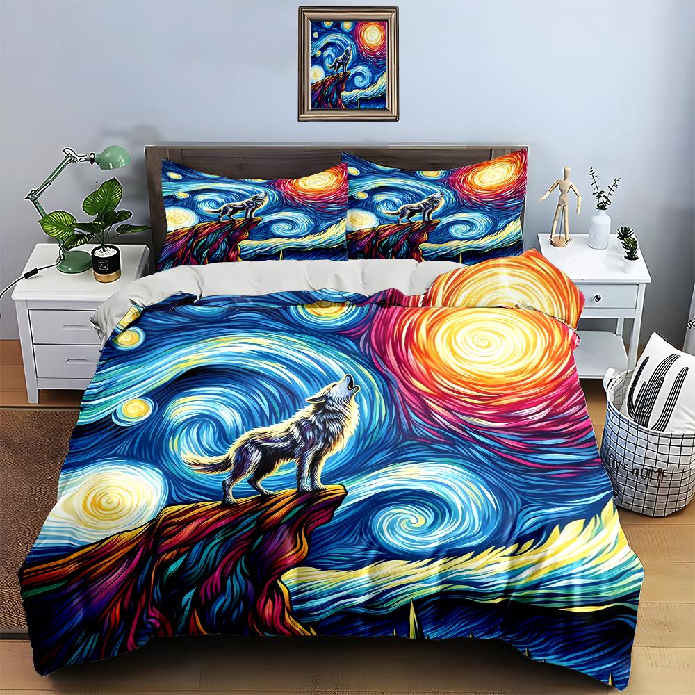 Wolf Starry Swirl. Bedding Duvet Cover Sets Duvet Covers Pillowcases Gifts (1 * Duvet Cover 2 * Pillowcases, Without Duvet Insert)