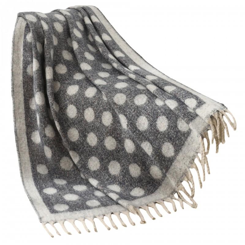 Cozy Winter Knit Throw Blanket With Polka Dot Jacquard Soft Fuzzy Mink Feel Fringed Shawl Sofa Bed
