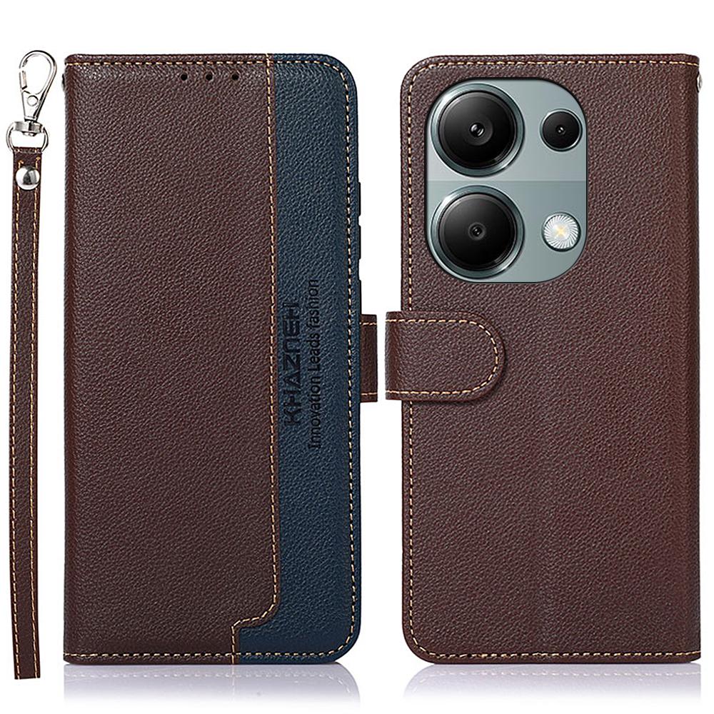 KHAZNEH For Xiaomi Redmi Note 13 Pro 4G/Poco M6 Pro 4G Case RFID Blocking Stand Cover with Litchi Texture