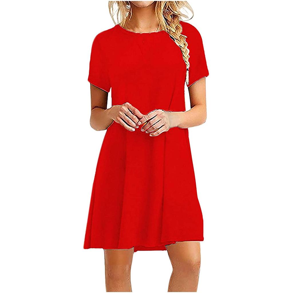 Women's Skirt Knee-length Dress Color Summer Casual Swing Dress