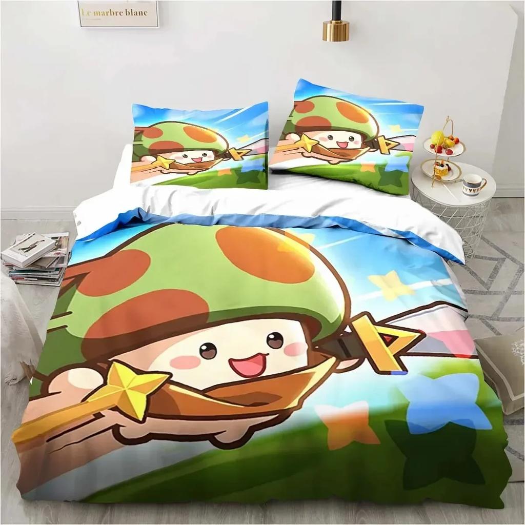 3D Anime Game Legend of Mushroom Pattern Printed Bed Set Duvet Cover Bedding Set Linen Sheet Quilt Cover Full Queen King Size