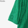 ZANZEA Women Casual Round Neck 3/4 Sleeve Loose Patchwork Crochet Blouse