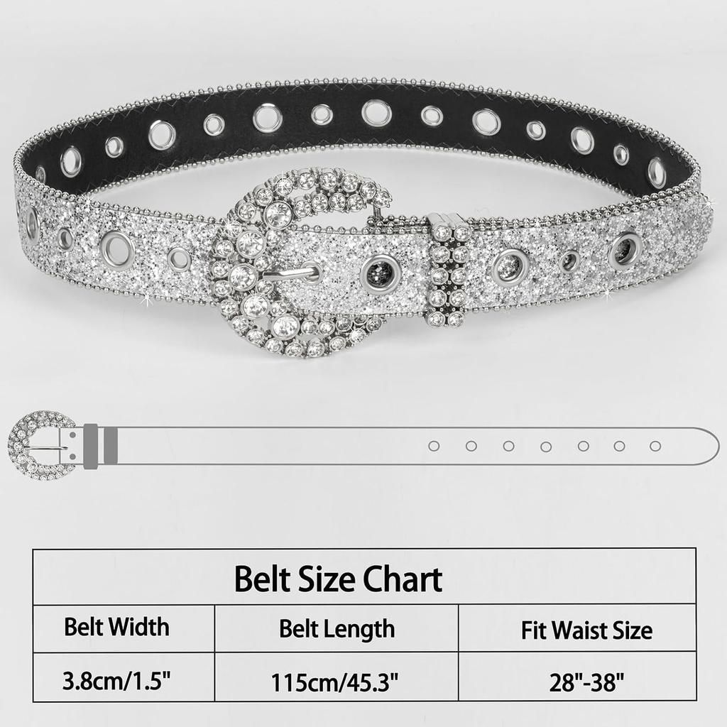 Womens Rhinestones Studded Belts Bling Diamond Cowgirl Belt for Jeans | Bling Cowboy Waist Belt for Dresses Fit for 27"-39", Rhinestone and Western