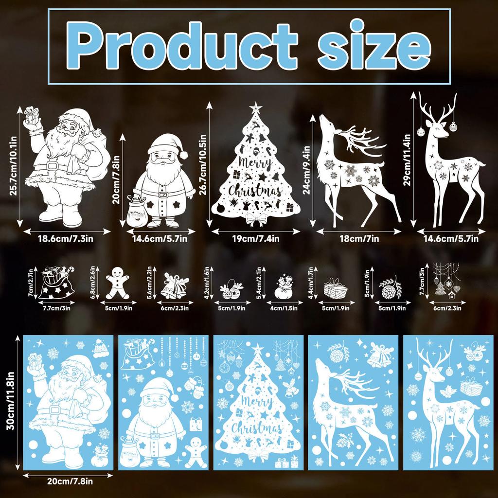 White Santa Claus Electrostatic Glass Sticker Window Decoration Snowflake Elk Christmas Tree Sticker