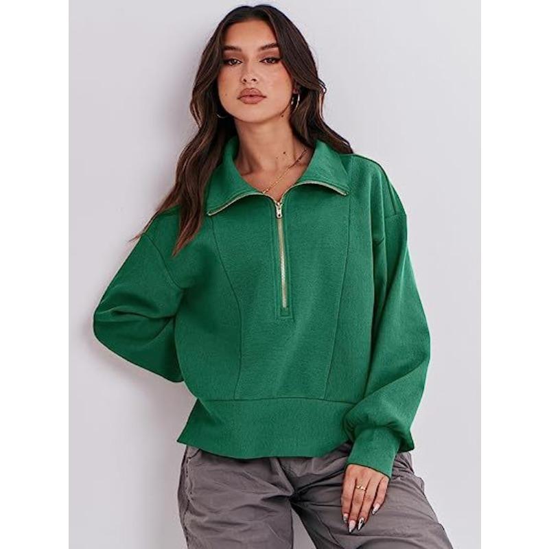 Autumn and Winter Women's Loose Zip Neck Long Sleeve Sweatshirt Top
