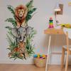 Stacked Jungle Animals Wall Stickers, Lion Elephant Tiger Self-Adhesive Decor for Kids Room Home Interior Decoration