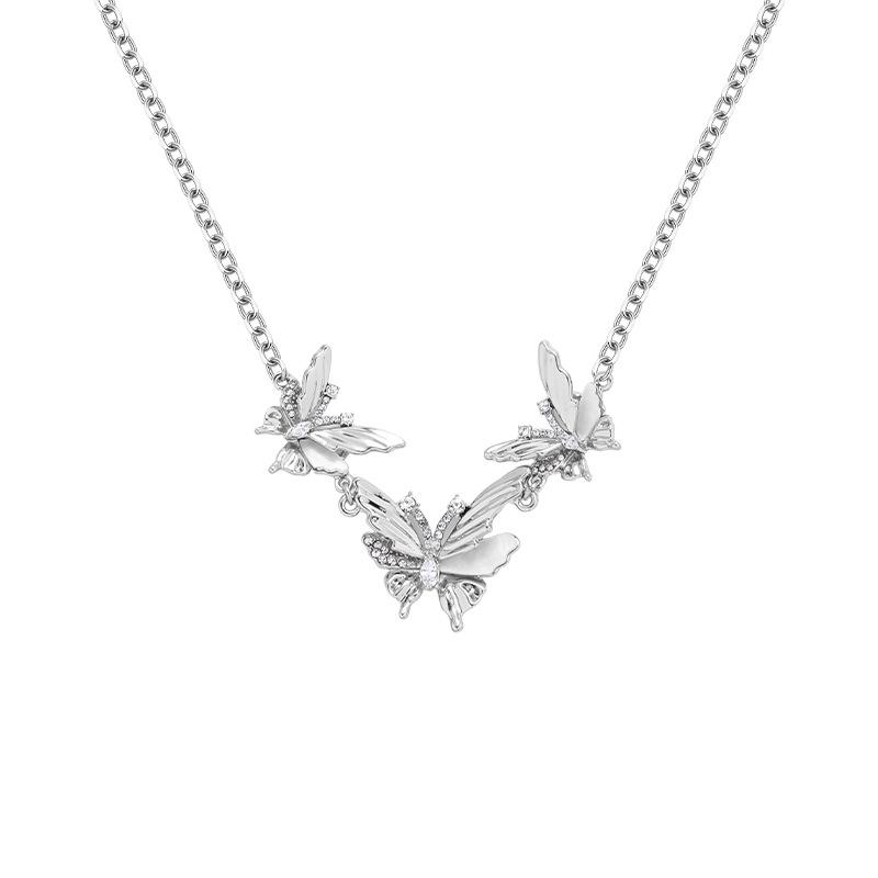 Elegant Silver Butterfly Pendant Necklace for Women - Luxurious and Stylish Clavicle Chain