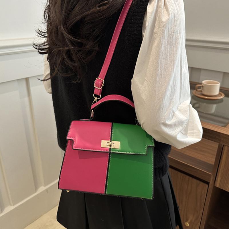 2025 New Color-Block Shoulder Bag Commuter Handbag  Premium Metal Lock Crossbody