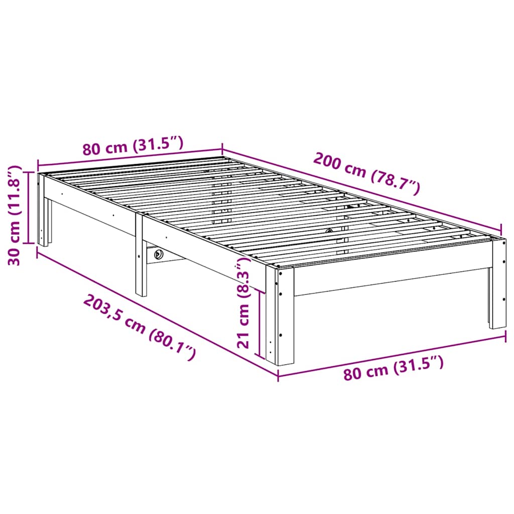 Solid Wood Bed Frame without Mattress Wax Brown 80x200 cm Pine Wood