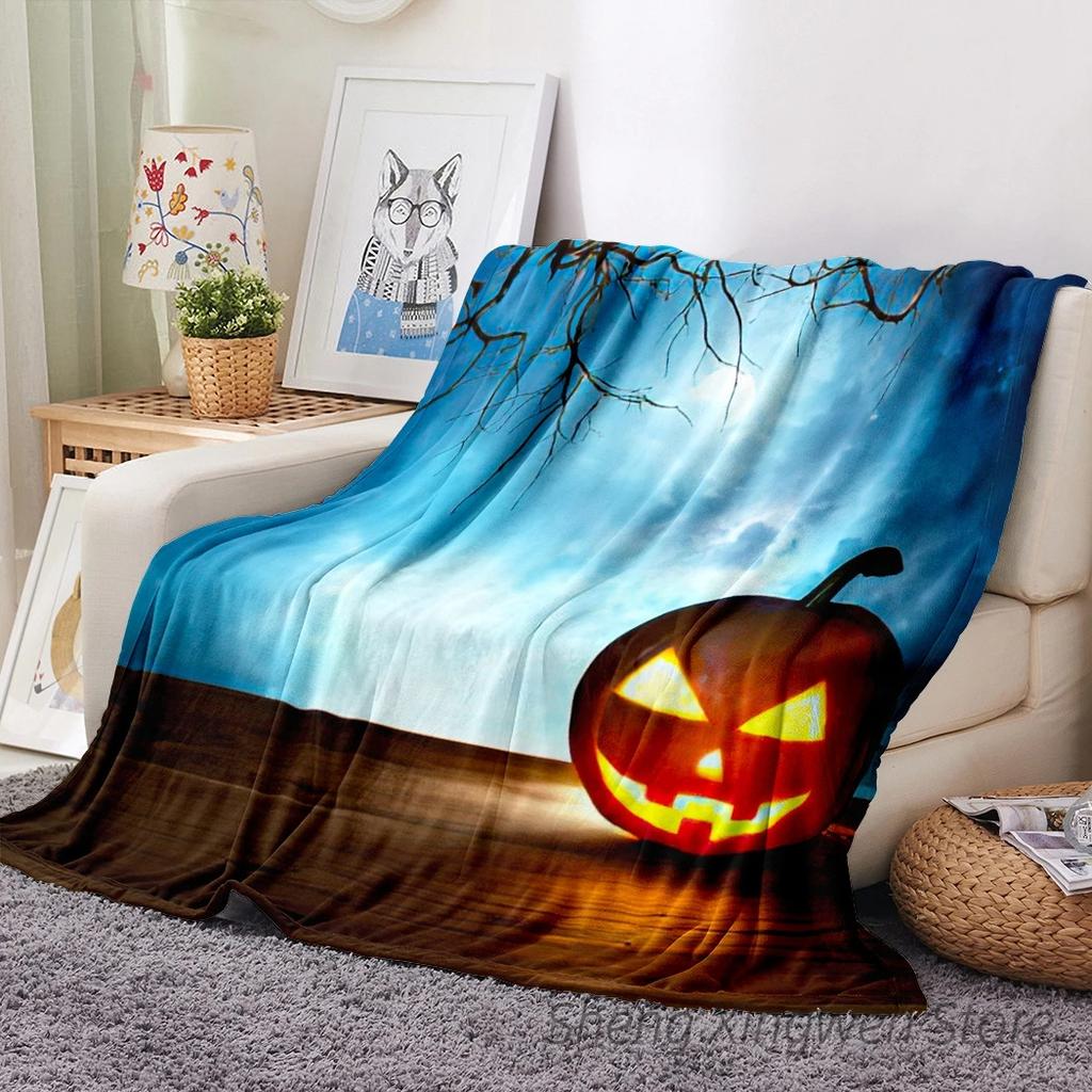 Halloween Watercolor Truck Blanket Warm Four Seasons Pumpkin Print Flannel Blanket Halloween Blanket