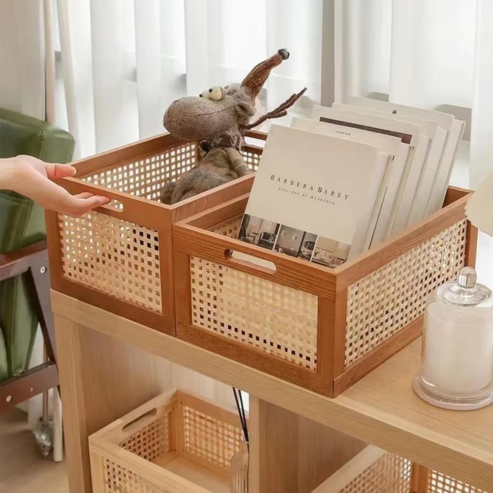 Vintage Rattanstorage Box Books Snacks Fruit Cosmetics Organizers Storage Woven Baskets Multifunction Organizers for Living Room