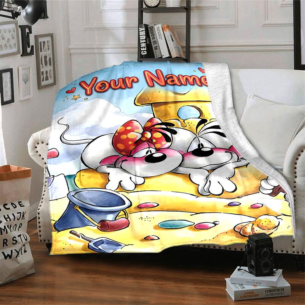 1pc Diddl Blanket with Custom Name, Gift, for Men and Women, Soft Blanket, Good for Sofa Bed Couch Travel, Lightweight Flannel Blanket